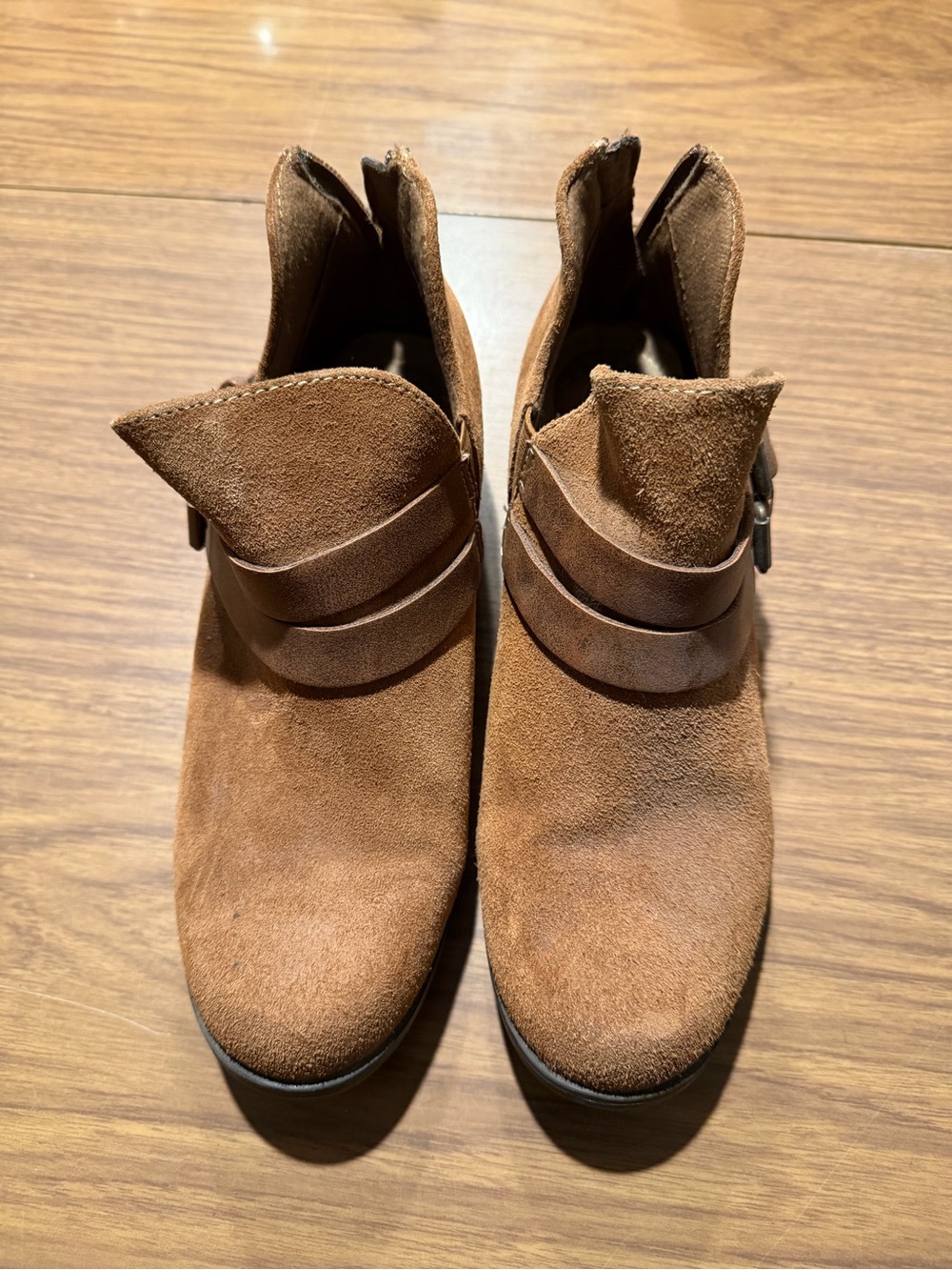 Earth Origins Brown Suede Ankle Booties with Wrap Strap